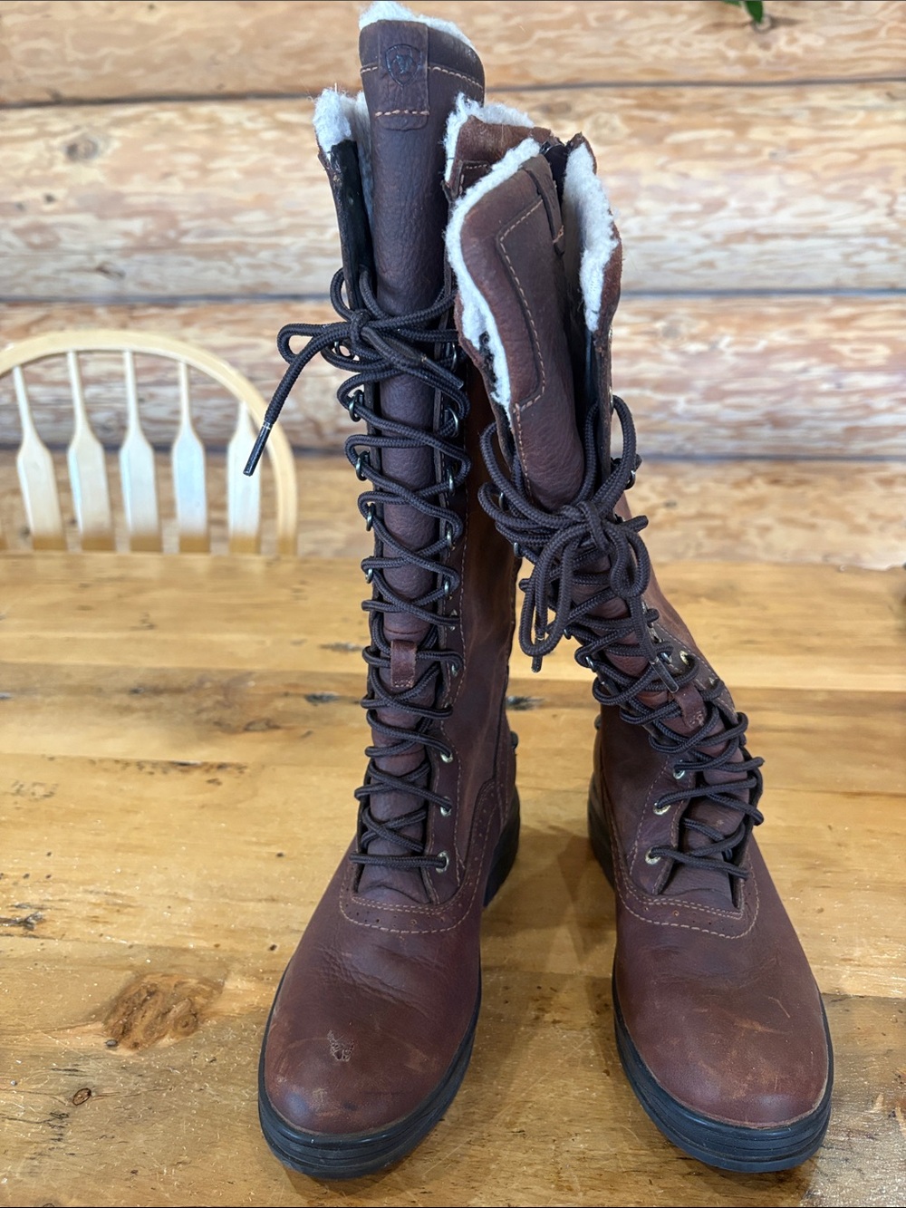 Ariat Dark Brown Tall Lace-Up Zipper back Shearling-Trim Boots